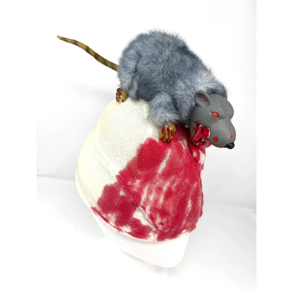 Vintage Gemmy Talking Rat Halloween Costume Hat Light Up Eyes Horror Prop